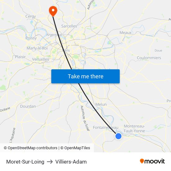Moret-Sur-Loing to Villiers-Adam map