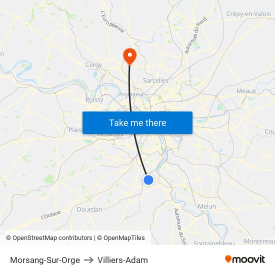 Morsang-Sur-Orge to Villiers-Adam map