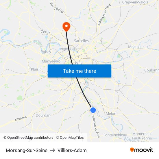 Morsang-Sur-Seine to Villiers-Adam map