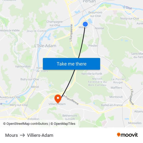 Mours to Villiers-Adam map