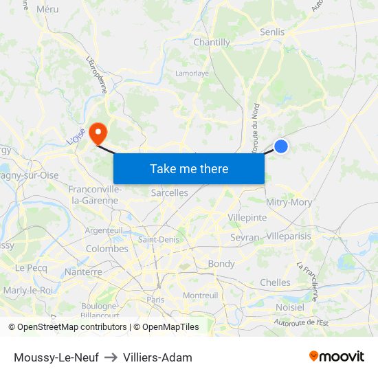 Moussy-Le-Neuf to Villiers-Adam map