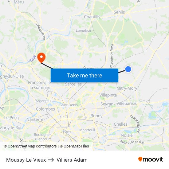 Moussy-Le-Vieux to Villiers-Adam map