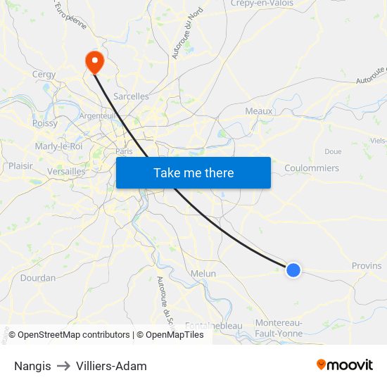 Nangis to Villiers-Adam map