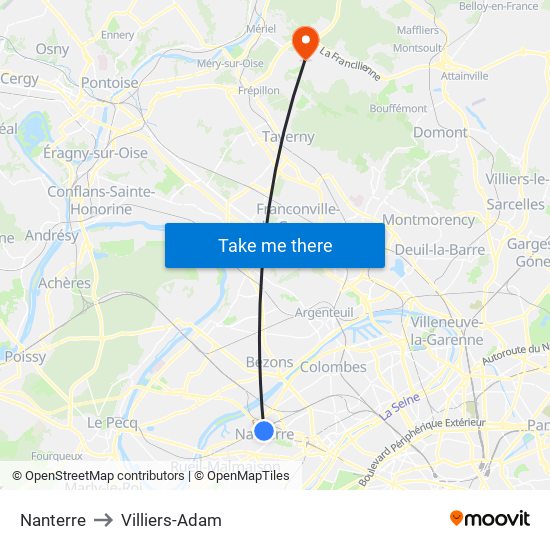 Nanterre to Villiers-Adam map