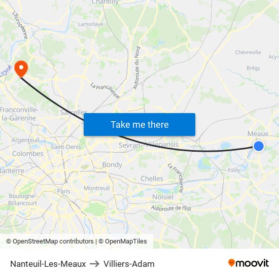 Nanteuil-Les-Meaux to Villiers-Adam map