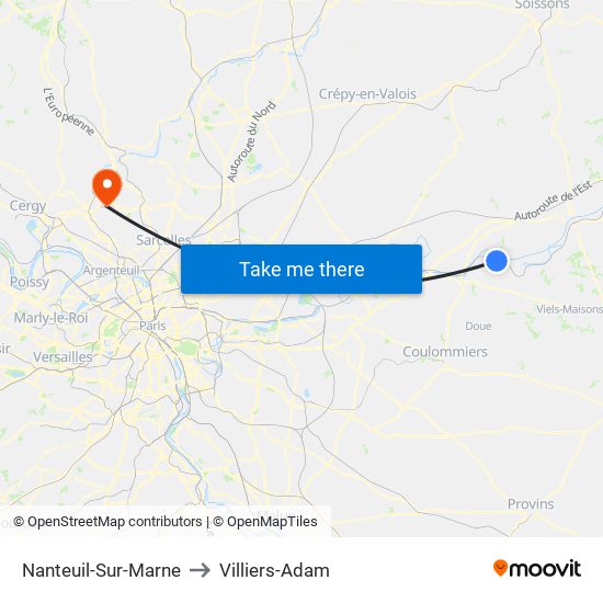 Nanteuil-Sur-Marne to Villiers-Adam map