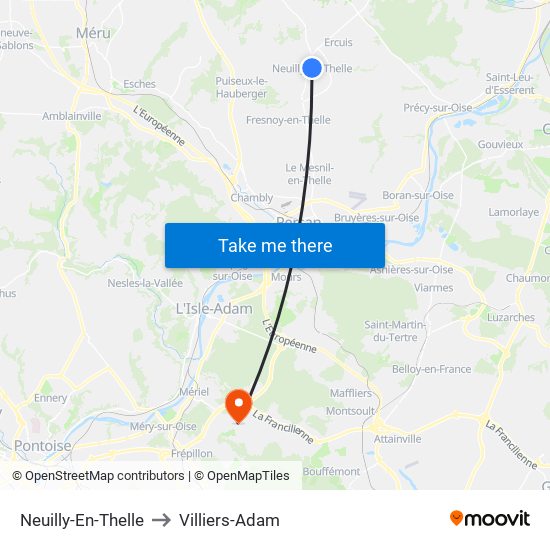 Neuilly-En-Thelle to Villiers-Adam map
