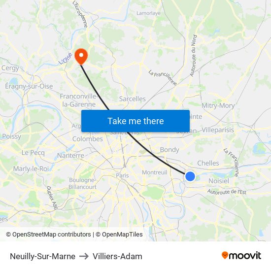 Neuilly-Sur-Marne to Villiers-Adam map