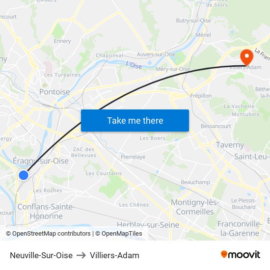 Neuville-Sur-Oise to Villiers-Adam map
