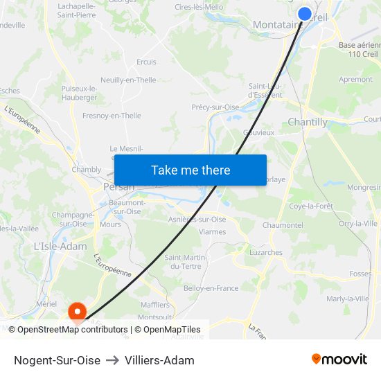 Nogent-Sur-Oise to Villiers-Adam map