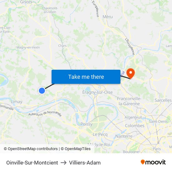 Oinville-Sur-Montcient to Villiers-Adam map