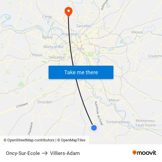 Oncy-Sur-Ecole to Villiers-Adam map