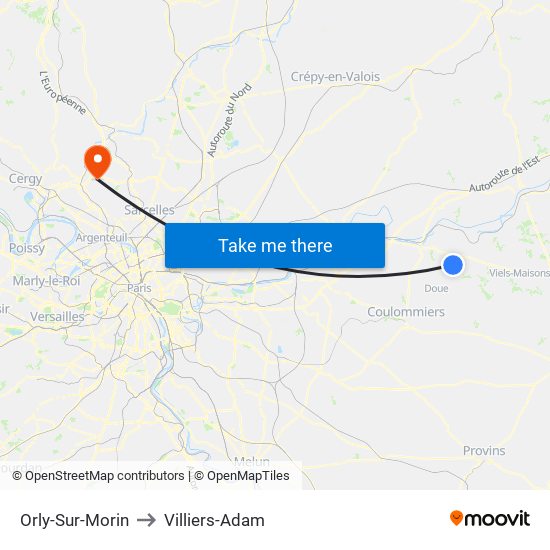 Orly-Sur-Morin to Villiers-Adam map