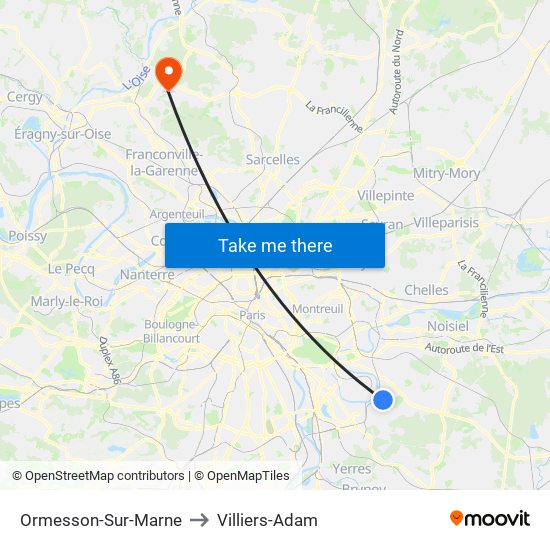 Ormesson-Sur-Marne to Villiers-Adam map