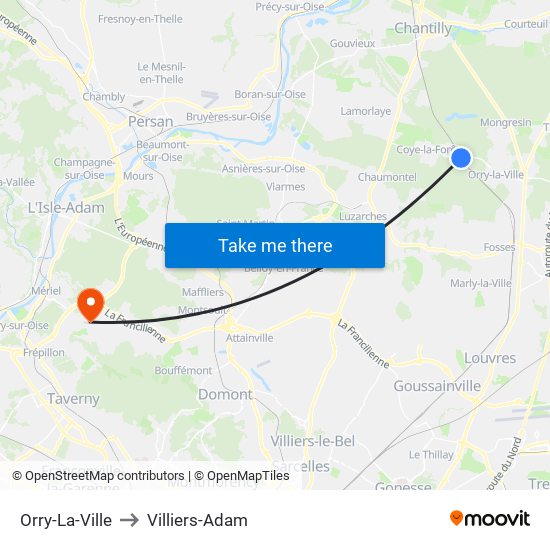 Orry-La-Ville to Villiers-Adam map
