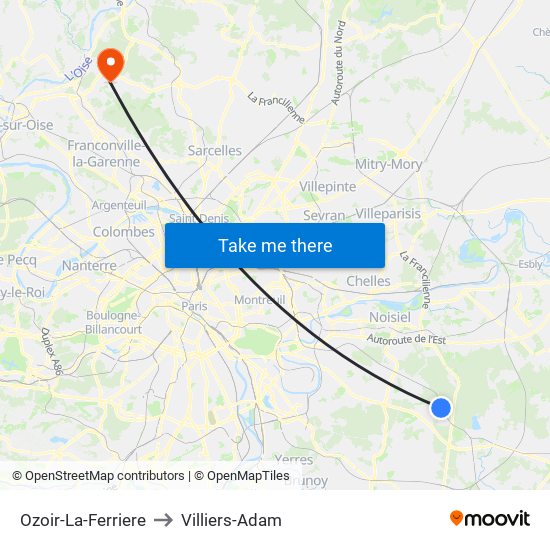 Ozoir-La-Ferriere to Villiers-Adam map