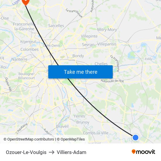 Ozouer-Le-Voulgis to Villiers-Adam map