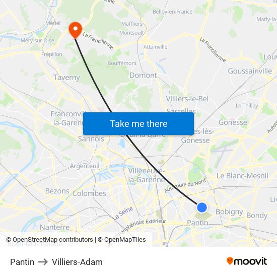 Pantin to Villiers-Adam map