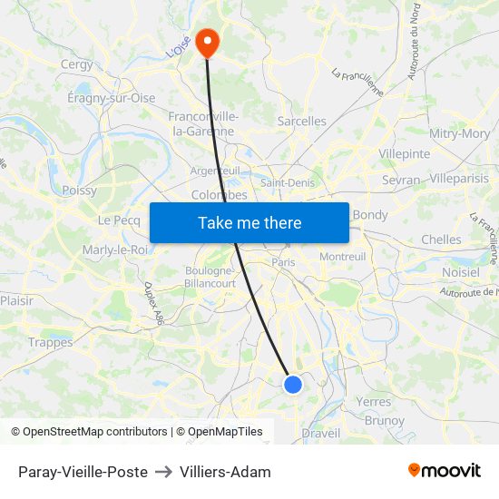Paray-Vieille-Poste to Villiers-Adam map