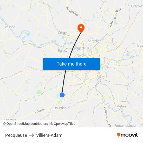 Pecqueuse to Villiers-Adam map