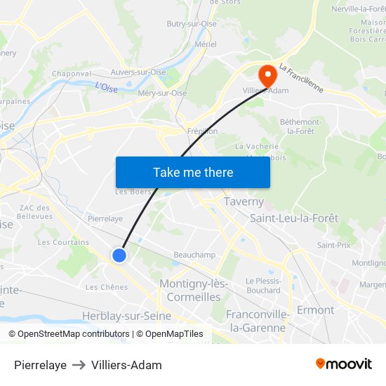 Pierrelaye to Villiers-Adam map