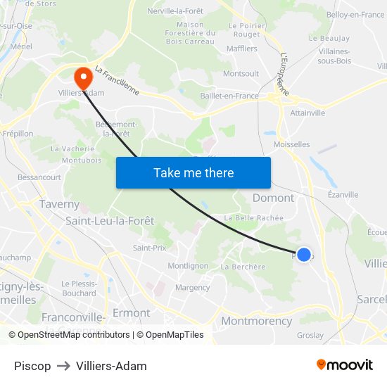 Piscop to Villiers-Adam map