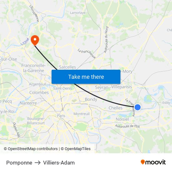 Pomponne to Villiers-Adam map