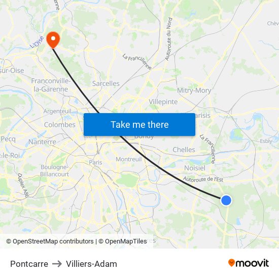 Pontcarre to Villiers-Adam map