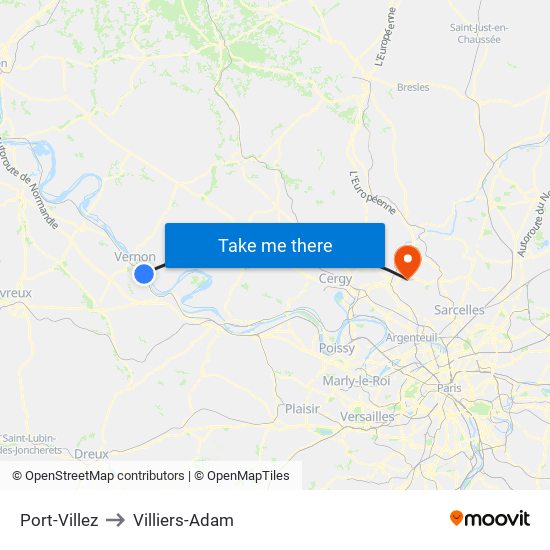 Port-Villez to Villiers-Adam map