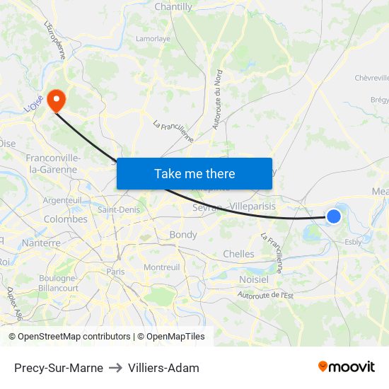 Precy-Sur-Marne to Villiers-Adam map