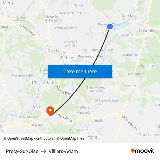 Precy-Sur-Oise to Villiers-Adam map