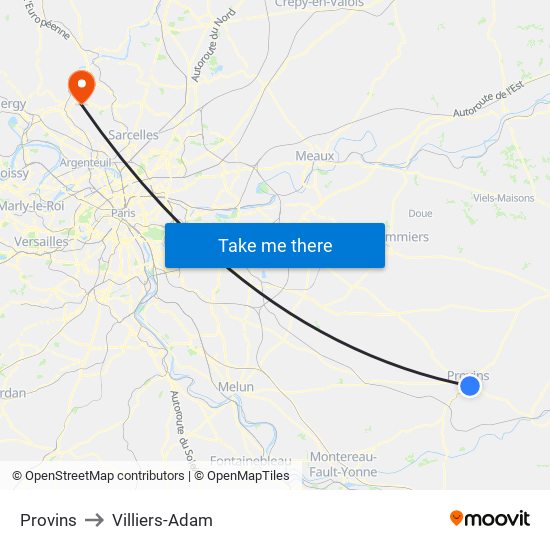 Provins to Villiers-Adam map