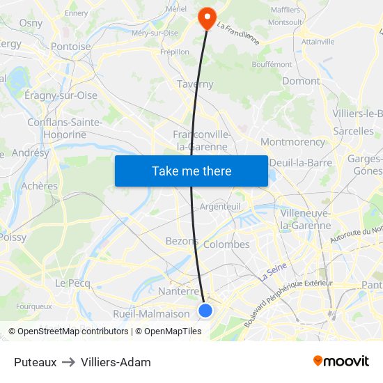 Puteaux to Villiers-Adam map