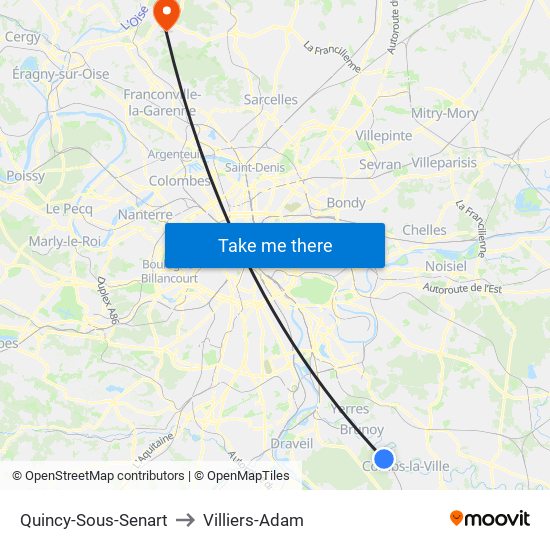 Quincy-Sous-Senart to Villiers-Adam map