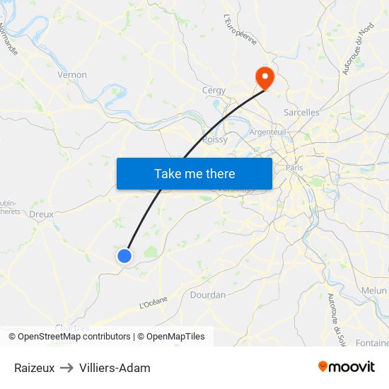 Raizeux to Villiers-Adam map