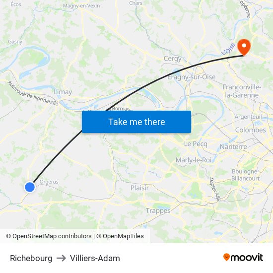 Richebourg to Villiers-Adam map