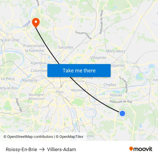 Roissy-En-Brie to Villiers-Adam map