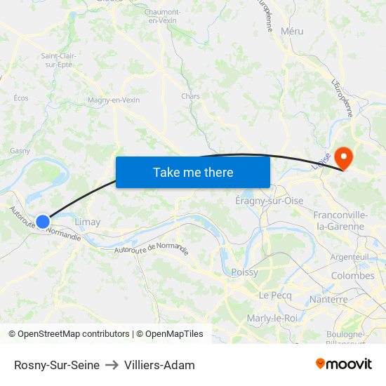 Rosny-Sur-Seine to Villiers-Adam map