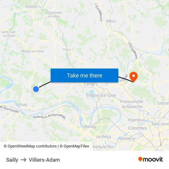 Sailly to Villiers-Adam map