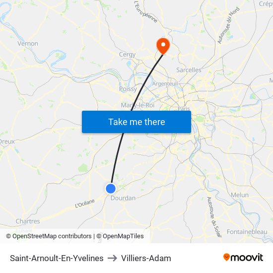 Saint-Arnoult-En-Yvelines to Villiers-Adam map