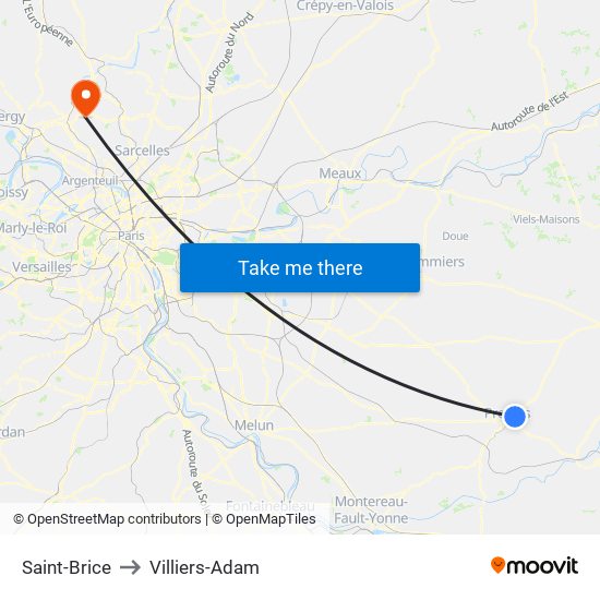 Saint-Brice to Villiers-Adam map