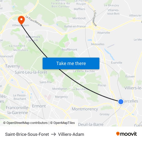 Saint-Brice-Sous-Foret to Villiers-Adam map