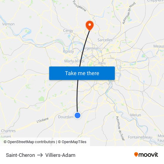 Saint-Cheron to Villiers-Adam map