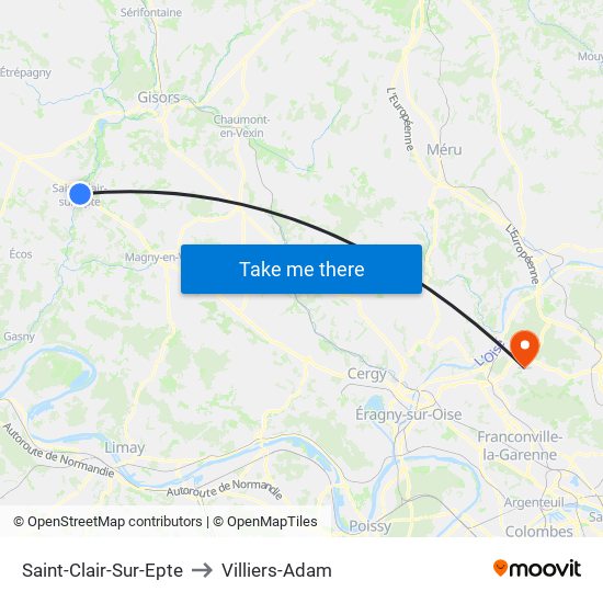 Saint-Clair-Sur-Epte to Villiers-Adam map