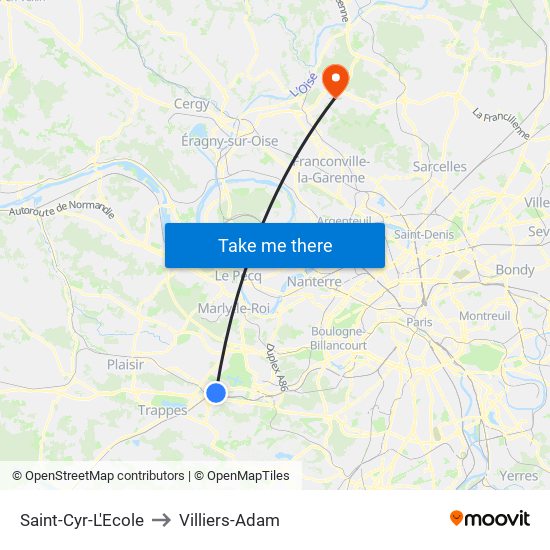 Saint-Cyr-L'Ecole to Villiers-Adam map