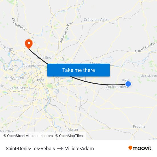 Saint-Denis-Les-Rebais to Villiers-Adam map