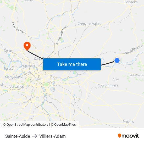 Sainte-Aulde to Villiers-Adam map