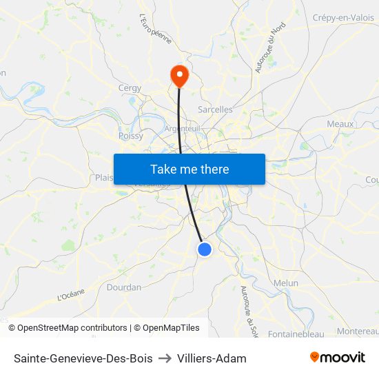 Sainte-Genevieve-Des-Bois to Villiers-Adam map