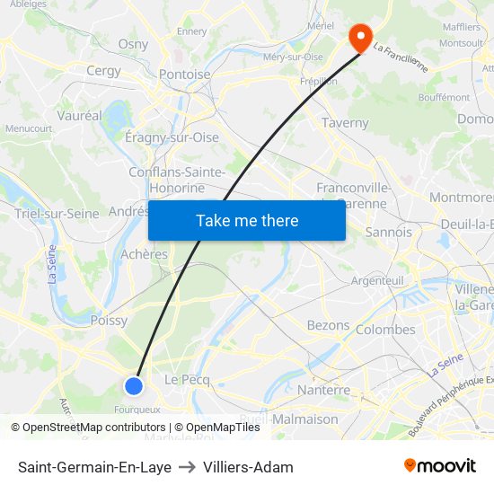 Saint-Germain-En-Laye to Villiers-Adam map