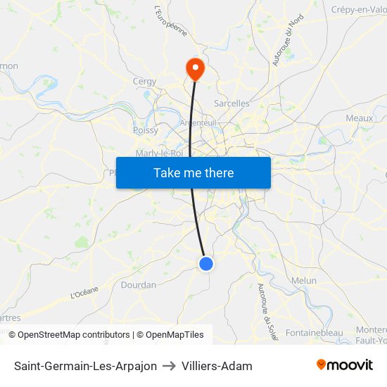 Saint-Germain-Les-Arpajon to Villiers-Adam map